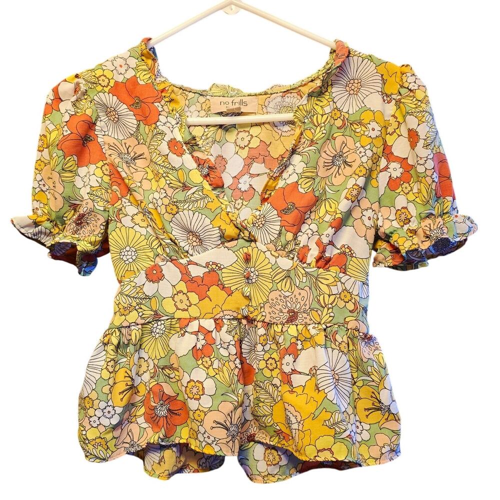 No Frills funky flower peplum cropped top